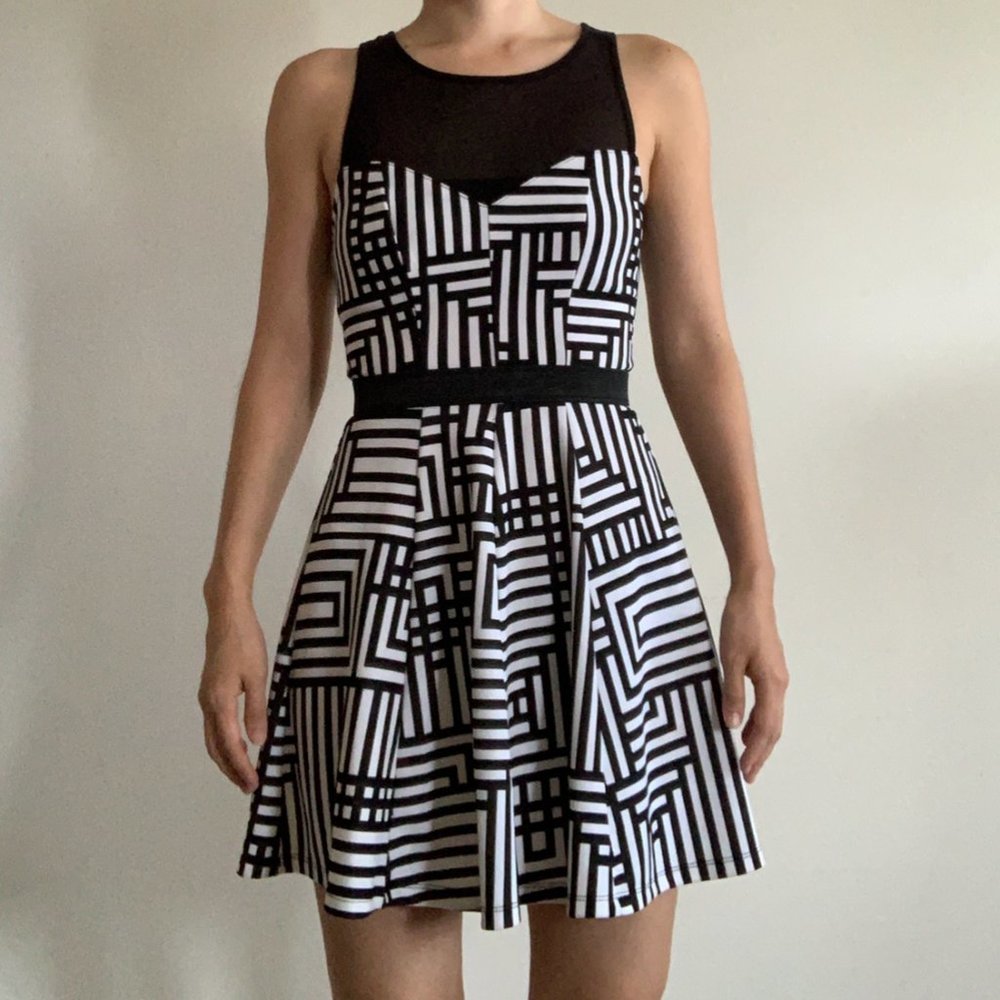 Material Girl Black and White Striped Skater Dress